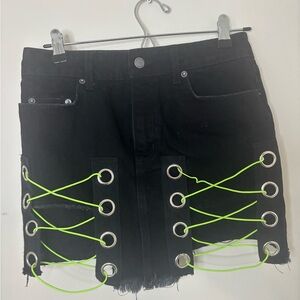 Carmar Black Denim Skirt with Lime Cord Detail